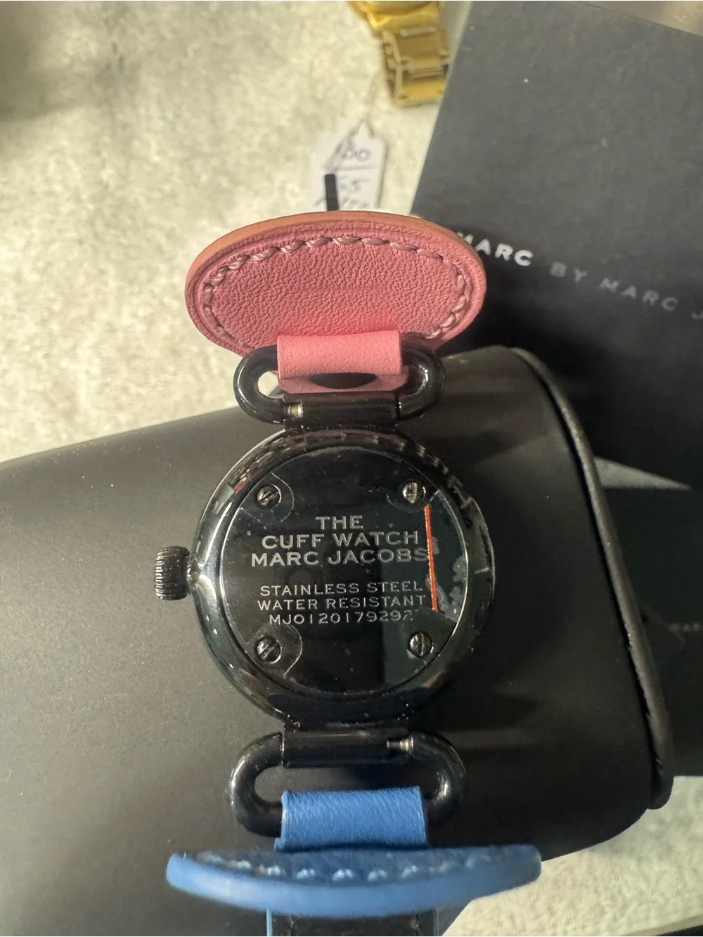 #205 Marc Jacobs Two-Tone Cuff Watch in Blue Dial and Pink Strap